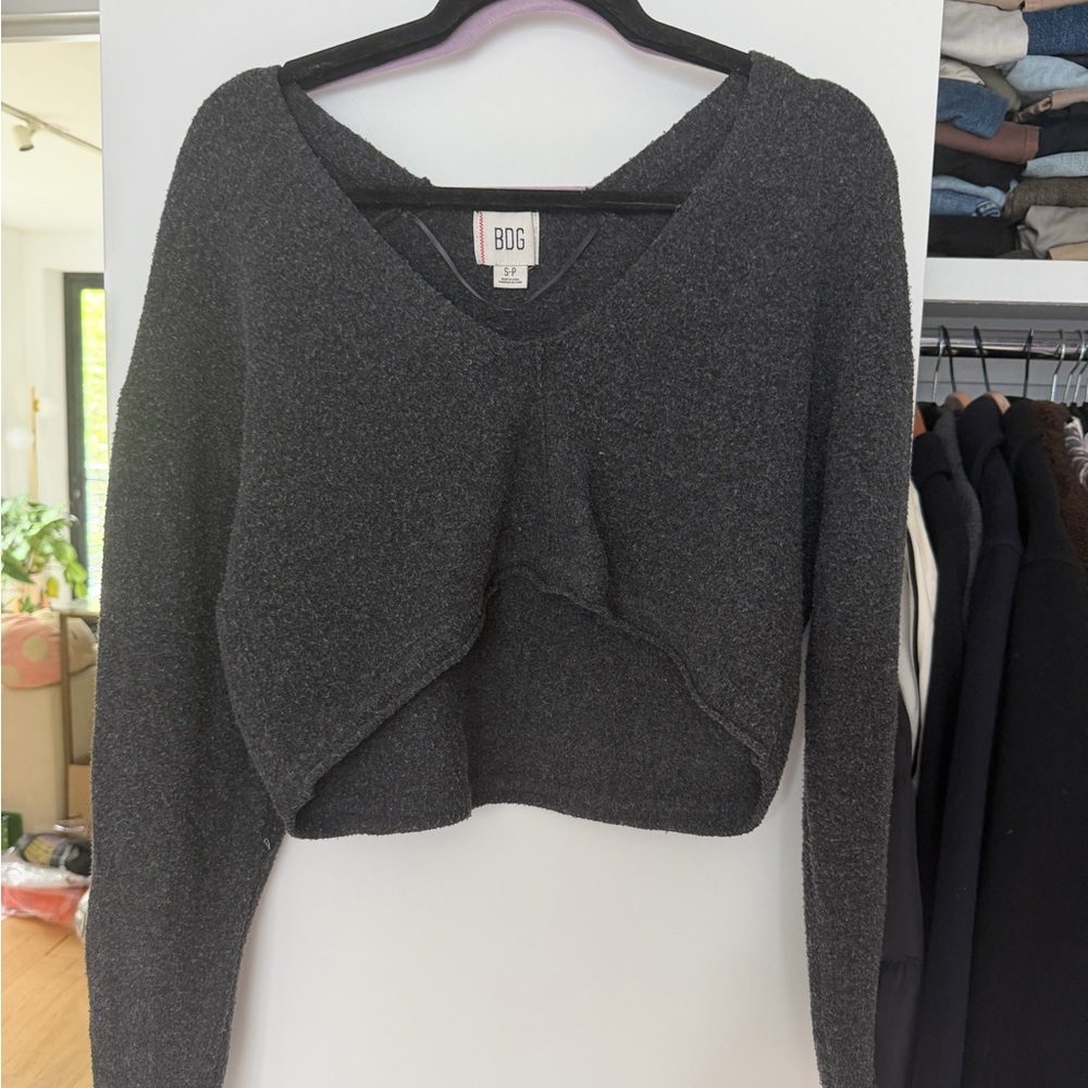 BDG Dark Charcoal V-Neck Cropped Sweater